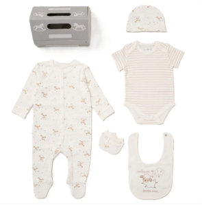 Rock A Bye Baby Organic 5 Piece "Welcome Little One Sheep" Gift Set with Free Gift Gag